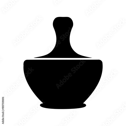 Mortar and pestle icon silhouette for grinding herbs Vector, illustration
