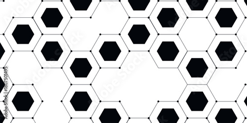 Black and grey hexagon technology geometric pattern concept white background. Interlocking Geometric Honeycomb Shapes with Subtle Layering and Depth. Honeycomb-like pattern on white and Small, solid 