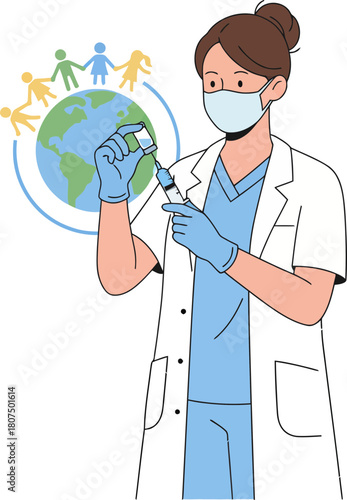 medical professional administering vaccine to global community emphasizing health and protection with a healthcare worker in a lab coat and mask