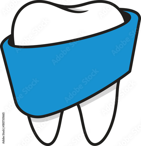 Minimalist Tooth Icon with Virtual Reality Style Blue Band on White Background for Dental or Tech Design Elements