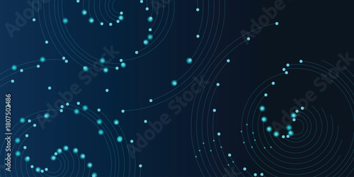 Abstract glowing neon blue round lines vector and dots on dark blue background. Suit for poster, cover, banner, flyer, brochure, website  