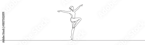 A continuous one-line drawing of dancer in an elegant pose, capturing grace and movement against a white background