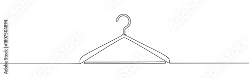 A continuous one-line drawing of a clothes hanger, ready to hold garments, against a clean white background