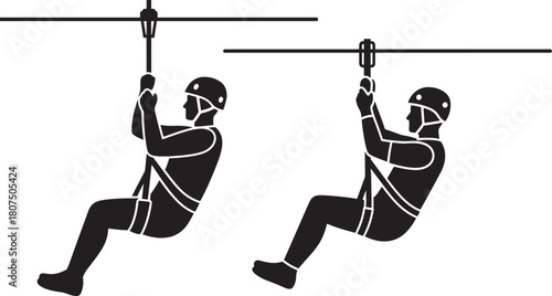 Two people ziplining adventure silhouette