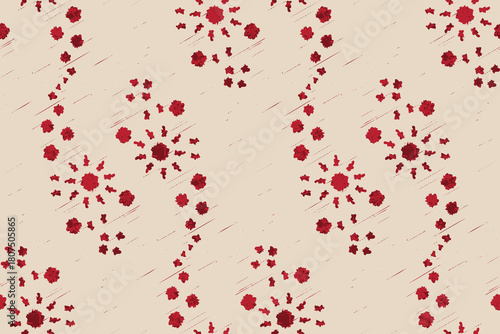 Red Floral Ikat Abstract Seamless Pattern on Beige Background. Ikat geometric folklore ornament. Tribal ethnic texture.Seamless striped pattern in Aztec style. Motifs Ikat embroidery abstract design.