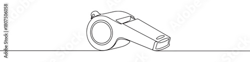 A continuous one-line drawing of a whistle, often used in sports or for signaling, against a clean white background