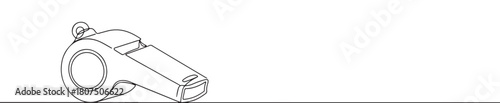 A continuous one-line drawing of a whistle, often used in sports or for signaling, against a clean white background