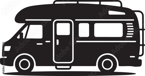 Camper van silhouette illustration for travel and camping
