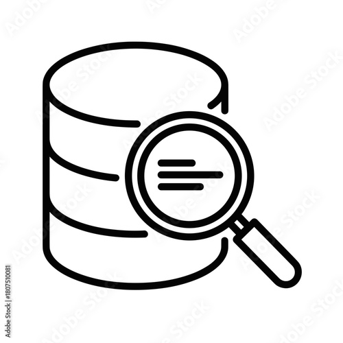 Database Query Icon with magnifying glass on data storage cylinder  