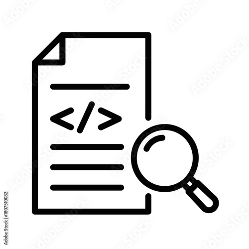 Code Review Icon with document and magnifying glass for analysis  