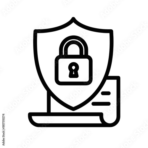 Document Security concept with shield and padlock over paper  
