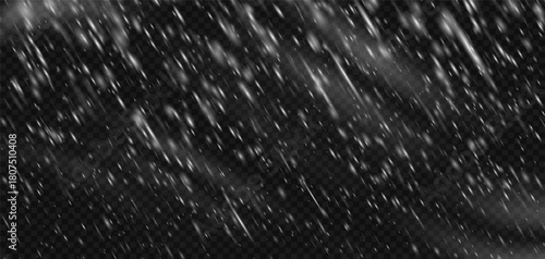 Snowstorm blizzard effect with white falling snow transparent png snowflake overlay. Frozen texture for cold storm or night sky wind. Isolated flake frost ice pattern on black background