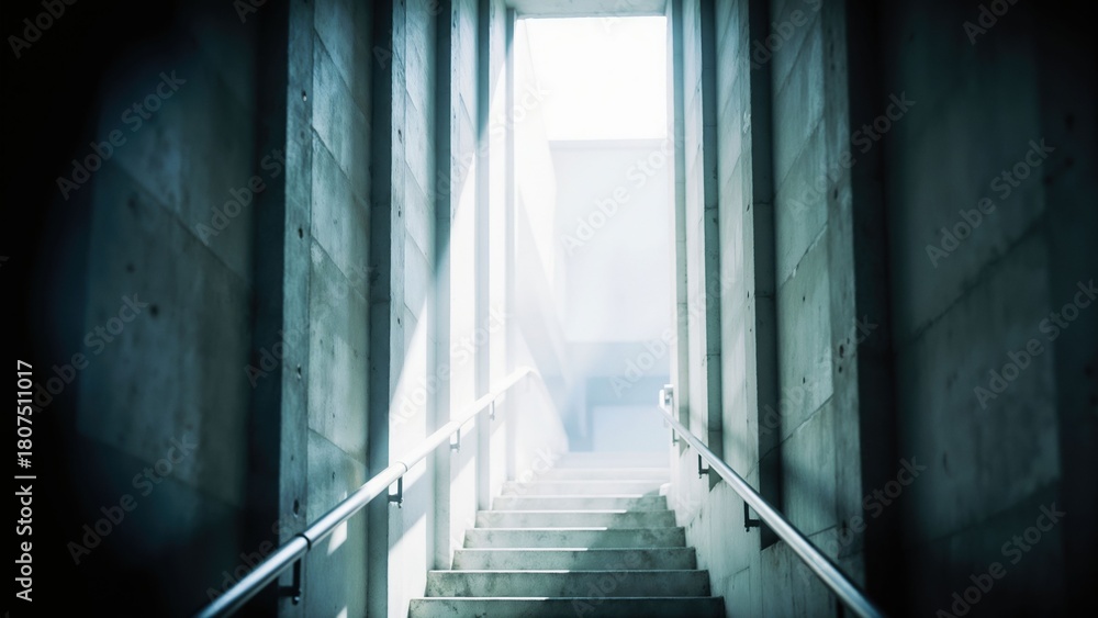 Fototapeta premium Dramatic Concrete Staircase Leading to Bright Mysterious Light