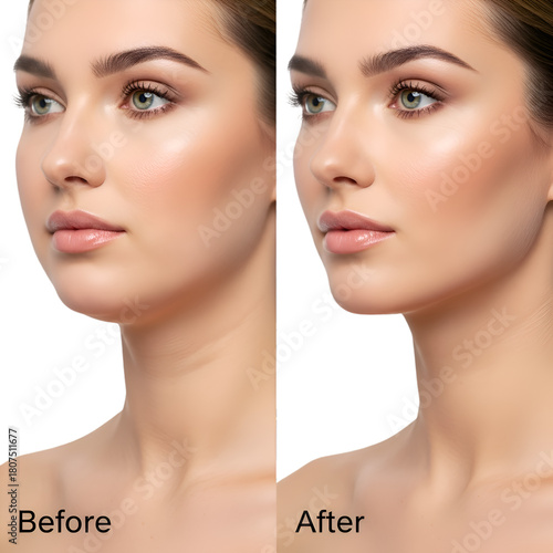 Jawline contouring: Before and After facial enhancement.