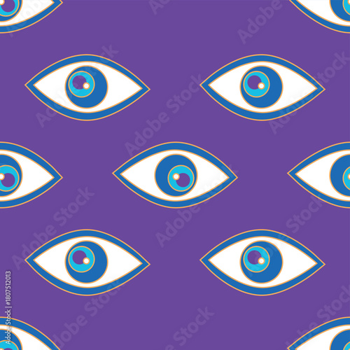 Magic seamless pattern with constellations, sun, moon, magic eyes, clouds and stars. Mystical esoteric background for design