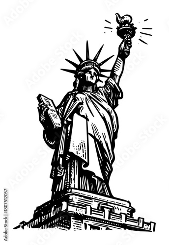 Statue of Liberty Holding Torch – Classic American Freedom Symbol Engraving