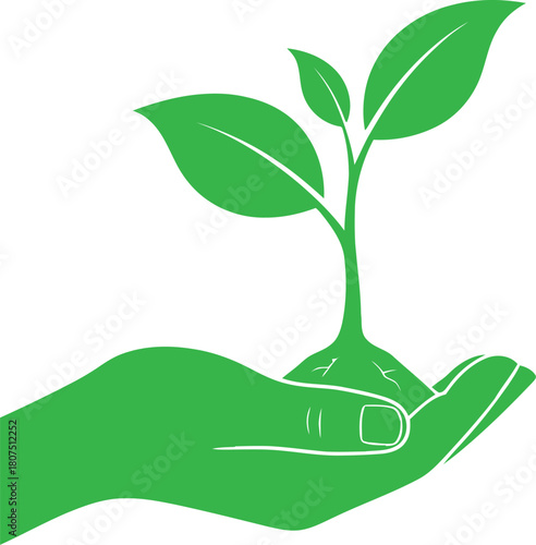 Green sprout emerging from caring hand symbolizing growth sustainability hope and new beginnings in nature isolated on white background