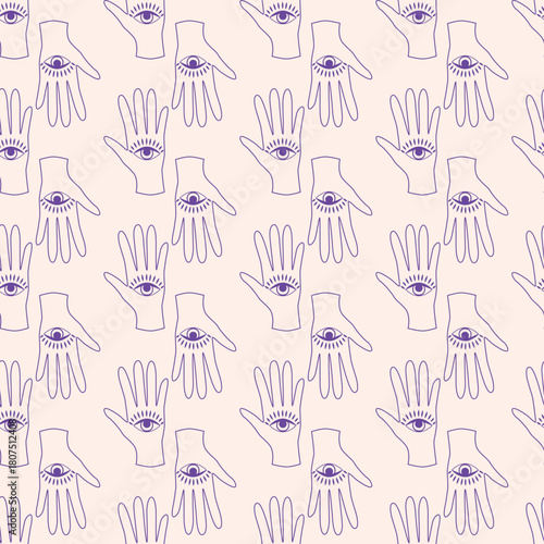 Magic seamless pattern with constellations, sun, moon, magic eyes, clouds and stars. Mystical esoteric background for design