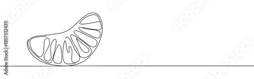 A continuous one-line drawing of a single peeled orange segment, highlighting its natural curves against a clean white background