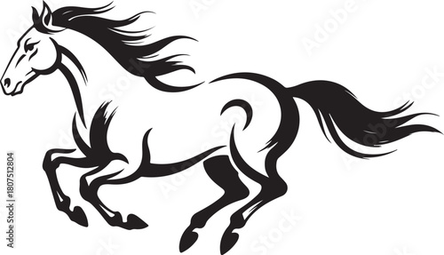 Running horse silhouette in dynamic motion illustration
