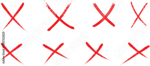 Set of Red Grunge X Marks Cross