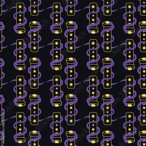 Magic seamless pattern with constellations, sun, moon, magic eyes, clouds and stars. Mystical esoteric background for design