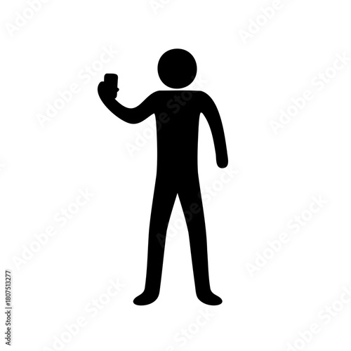 Human icon taking a selfie with a smartphone pictogram. Vector, illustration