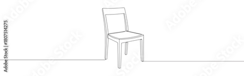 A continuous one-line drawing of a wooden chair, capturing its simple yet elegant form against a clean white background