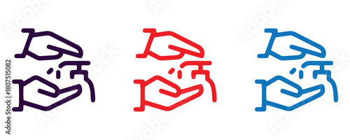 Washing hands with soap and water icon set. Hands under a faucet with foam and bubbles, representing sanitation, disease prevention, and personal hygiene.