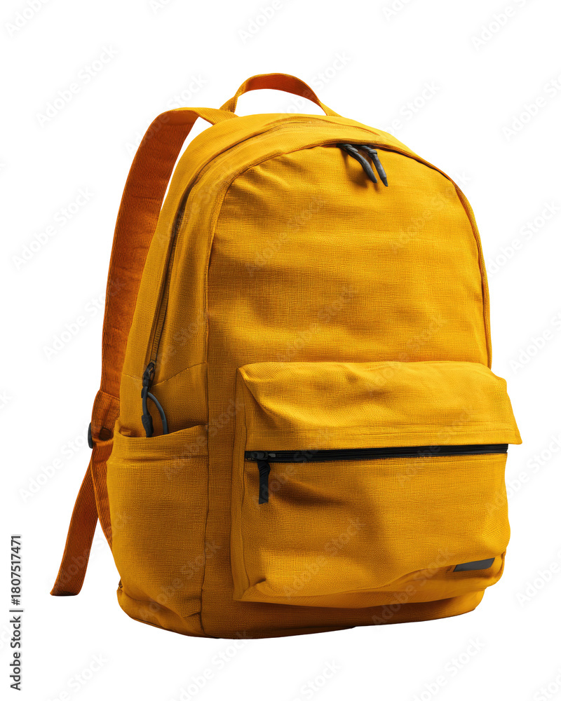 Fototapeta premium Mustard-yellow backpack with zippered pockets
