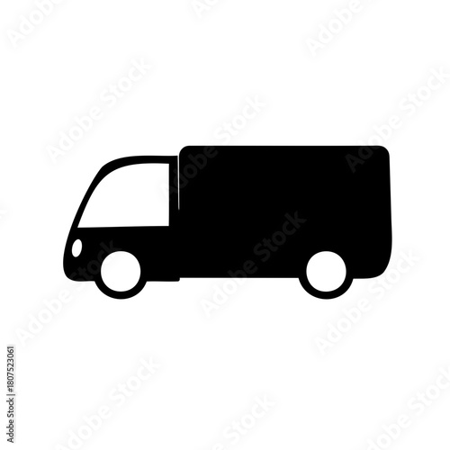 Black delivery cargo van silhouette icon for efficient freight. Vector, illustration