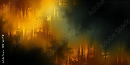 Abstract colorful nature background with bright yellow flowers, green leaves, and dark blue sky