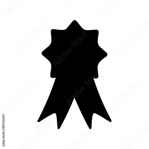 Black silhouette award rosette ribbon for achievement symbol Vector, illustration