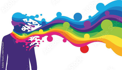 Abstract silhouette exploding with vibrant rainbow colors represents creativity imagination and transformation concept isolated on white background