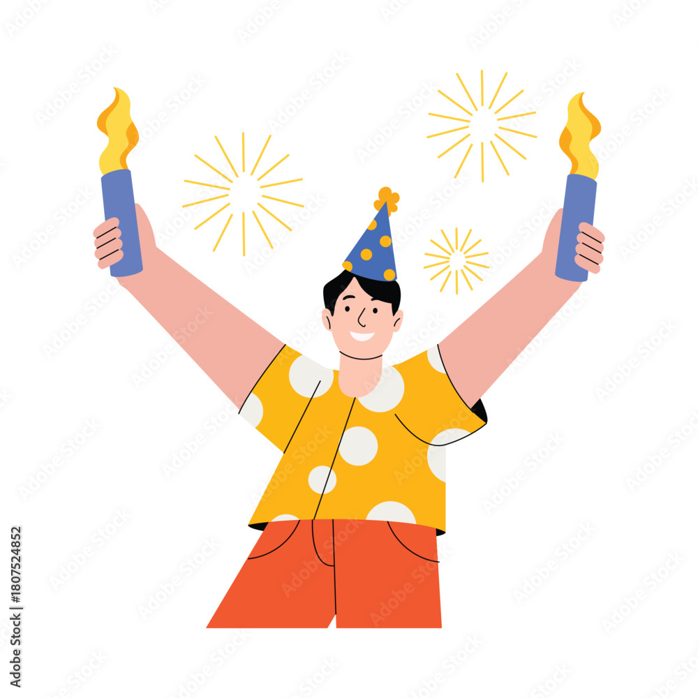 Naklejka premium Happy Man Holding Sparkling Drink Vector Illustration EPS 10 File