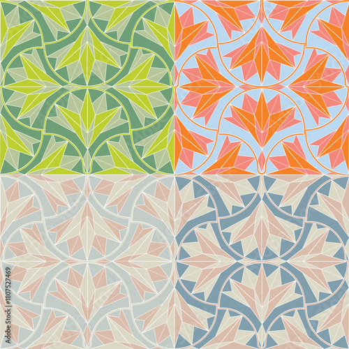 Stained glass seamless pattern with flowers