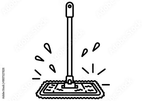 Reusable microfiber floor mop for wet cleaning. Zero waste household hygiene tool. Black and white line art vector illustration.
