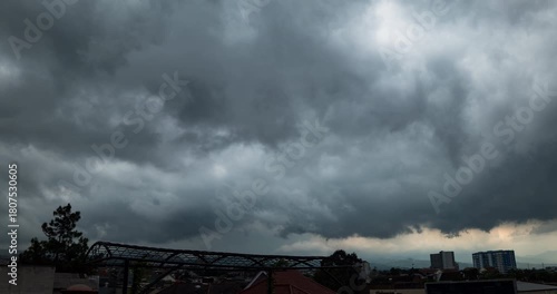 Timelapse of fast-moving dark storm clouds covering the sky