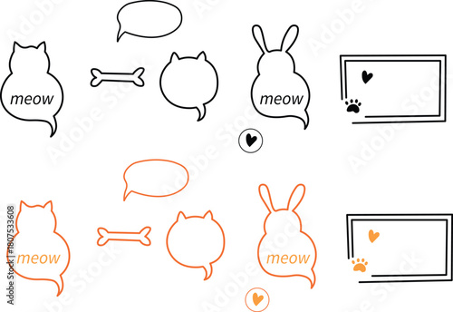 Cute cartoon animal outline doodles illustration set with hand drawn line art pets wildlife and Character sketches