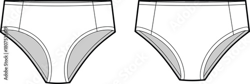 Women basic cotton underwear bikini panties front back sewing pattern mockup template lingerie apparel development fashion technical flat for production illustration