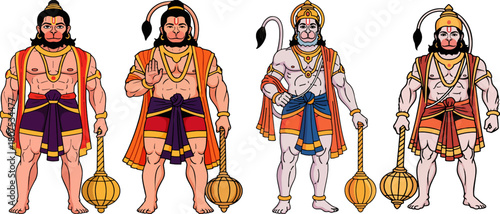 Hanuman Illustration Set. Four Clean Minimal Vector Designs.