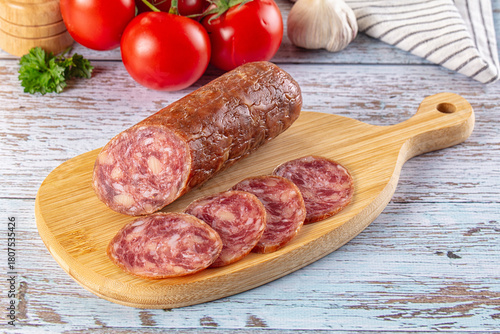 Bilde på lerret Salchichon pork cured sausages with parmesan
