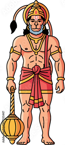 Hanuman Ji Vector. Bold Outline Minimal Flat Style Illustration.