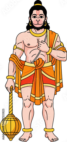 Hanuman Ji Vector. Bold Outline Minimal Flat Style Illustration.