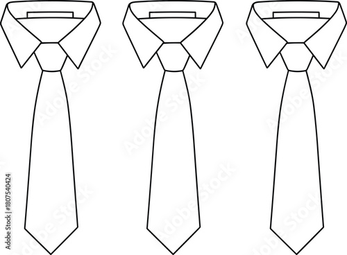 Formal shirt and necktie outline illustration set showing classic business attire elements for fashion design, professional clothing concepts and office style artwork