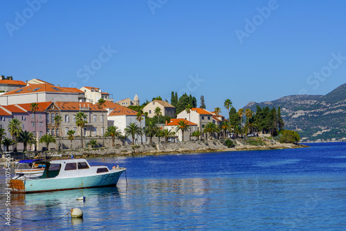 Fototapeta Naklejka Na Ścianę i Meble -  View of Korcula old town, Croatia. Korcula is a historic fortified town on the protected east coast of the island of Korcula.
