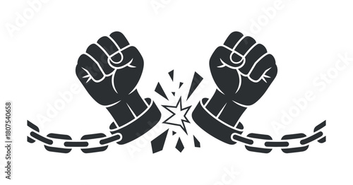Clenched fists with broken chain symbol of freedom