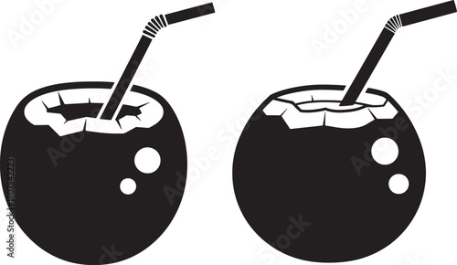 Two coconut drinks with straws silhouette