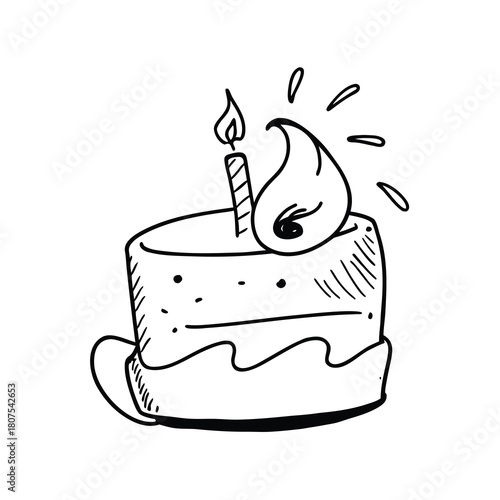 Vector illustration of a delicious birthday cake with candles, sweet dessert for a happy celebration party