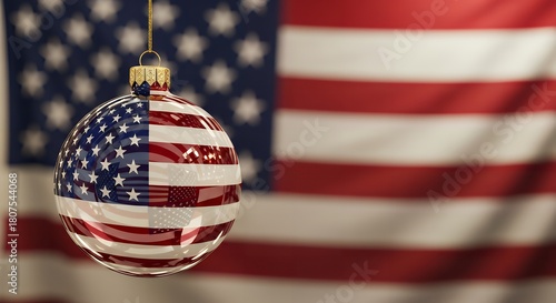 Celebrate the USA with a patriotic Christmas ornament against an American flag